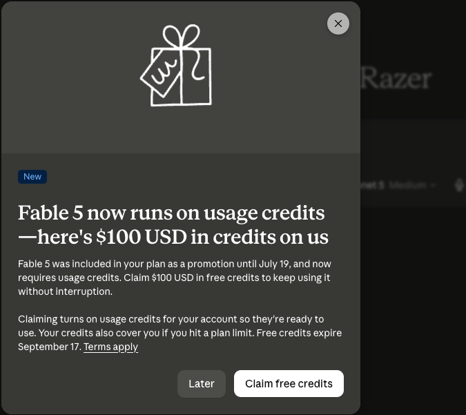 Pop-up Resmi Klaim Credit Gratis $100 USD Claude